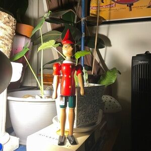 Wooden Pinocchio Figurine - Red and Brown